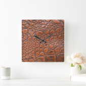 ワニ革の偽の外観 スクエア壁時計 (ホーム)