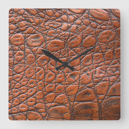 ワニ革の偽の外観 スクエア壁時計 (正面)