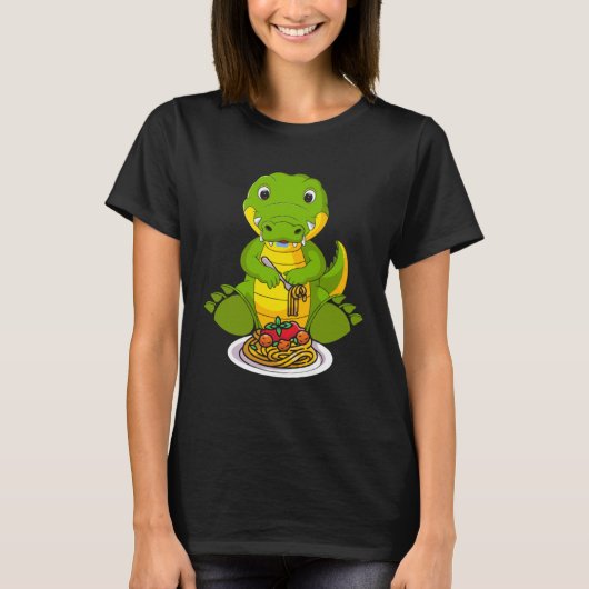 ワニ食べパスタイタリアン食 Tシャツ (正面)