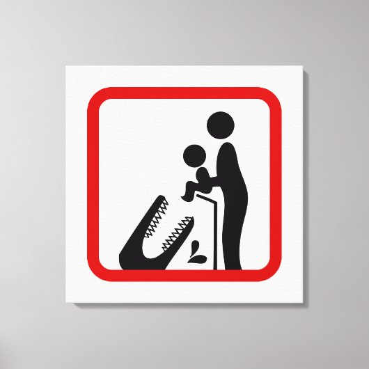 ワニ食べ物を与え動物園の看板にベビーしない キャンバスプリント (正面)