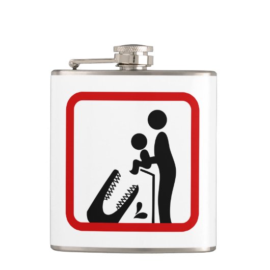 ワニ食べ物を与え動物園の看板にベビーしない フラスク (正面)