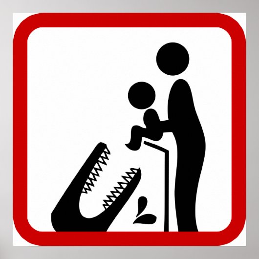 ワニ食べ物を与え動物園の看板にベビーしない ポスター (正面)