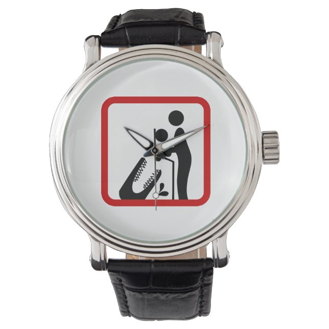 ワニ食べ物を与え動物園の看板にベビーしない 腕時計 (正面)