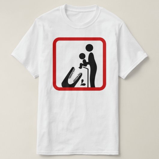 ワニ食べ物を与え動物園の看板にベビーしない Tシャツ (デザイン正面)