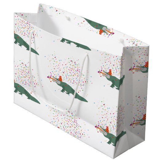 ワニ – 動物の持つパーティー ラージペーパーバッグ (正面アングル)