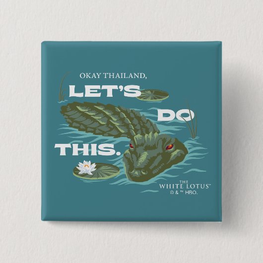 ワニ – 白い蓮 缶バッジ (正面)