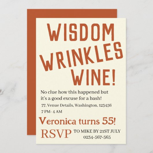 ワパーソナライズされたイシワおもしろいワイン 招待状 (正面/裏面)