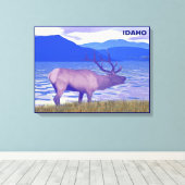 ワピティ（エルク）バイザレイク キャンバスプリント (インサイチュ (ウッドフロア))