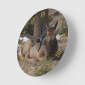 ワピティ（エルク）&マグピー ラウンド壁時計 (傾斜)