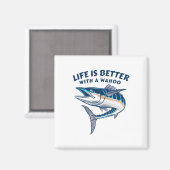 ワフーで人生はもっと楽しくなる 面白い海釣り マグネット (正面/裏面)