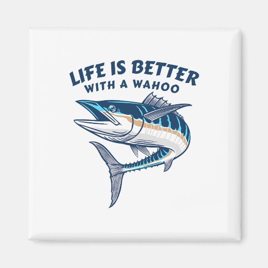 ワフーで人生はもっと楽しくなる 面白い海釣り マグネット (正面)