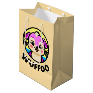 ワフーアドベンチャー かわいいカワイイパピーアニメーションロゴ ミディアムペーパーバッグ