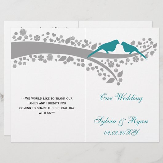 ワミアンカロブバードの折り畳み結婚式 プログラム (正面/裏面)