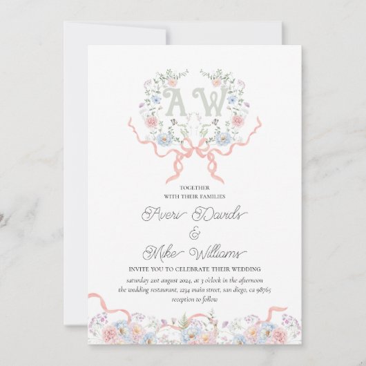 ワミスティック山花紋章モノグラム結婚ズ 招待状 (正面)