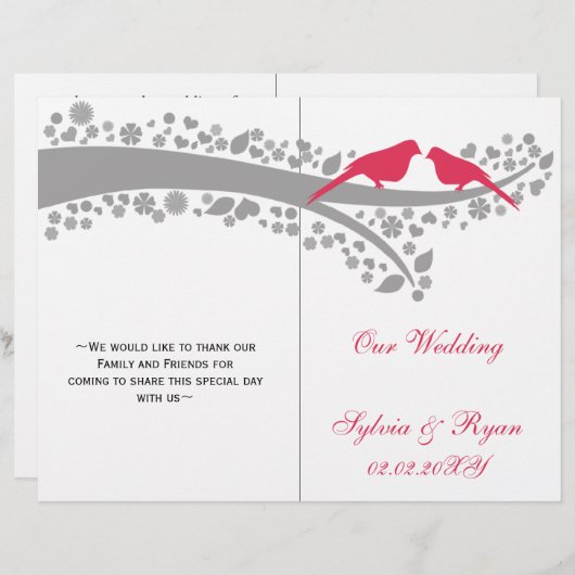 ワミツバメが折り畳んだ結婚式 プログラム (正面/裏面)