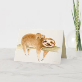 ワミナマケモノと可愛いベビー絵画の水色 カード