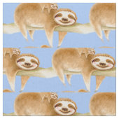 ワミナマケモノと可愛いベビー絵画の水色 ファブリック (クローズアップ)