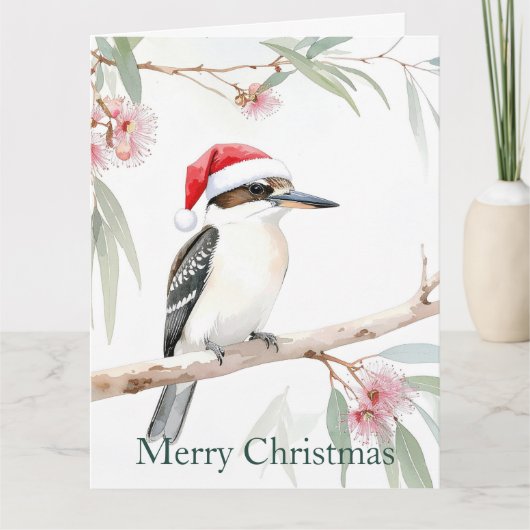 ワライカワセミのサンタ クリスマスおめでとう カード (正面)