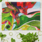 ワラタオーストラリア先住民フラワーウォーターカラー キッチンタオル (折り畳み)