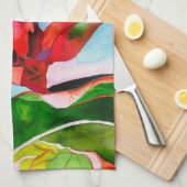 ワラタオーストラリア先住民フラワーウォーターカラー キッチンタオル (四つ折り)