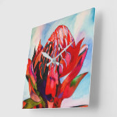 ワラタオーストラリア先住民フラワーウォーターカラー スクエア壁時計 (傾斜)