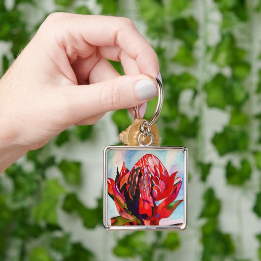 ワラタオーストラリア先住民花水色 キーホルダー (手)