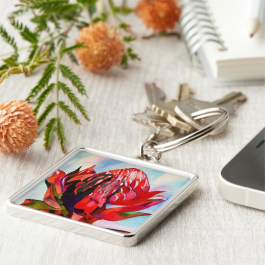 ワラタオーストラリア先住民花水色 キーホルダー (側面)