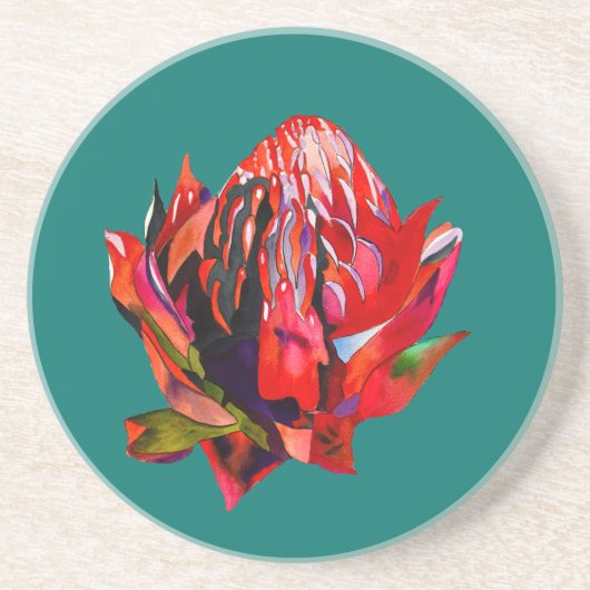 ワラタオーストラリア先住民花水色 コースター (正面)