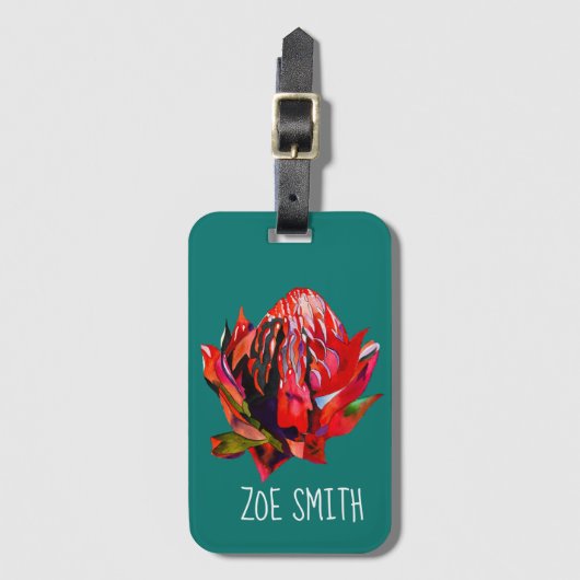 ワラタオーストラリア先住民花水色 ラゲッジタグ (正面縦)