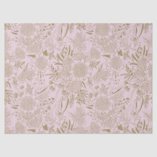 ワラタ&グムナッツユーカリ模様 – ほこりっぽいピンク 薄葉紙 (正面)