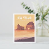 ワラリキビーチニュージーランドトラベルイラストレーション ポストカード (スタンド正面)