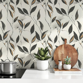 ワルコンテンポラリーペーパーフローラチャームブラック&ベージュ 壁紙