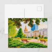 ワルシャワのスカイラインとパークビュー – カラフル絵を描油 シーズンポストカード (正面/裏面)