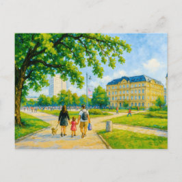 ワルシャワの公園の散歩 – 木と油絵 シーズンポストカード