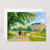 ワルシャワの公園の散歩 – 木と油絵 シーズンポストカード (正面/裏面)