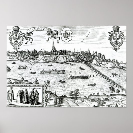 ワルシャワの地図， 'Civitates Orbis Terrarum'より ポスター (正面)
