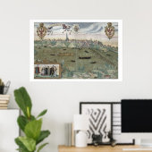 ワルシャワの地図， 'Civitates Orbis Terrarum'より ポスター (ホームオフィス)