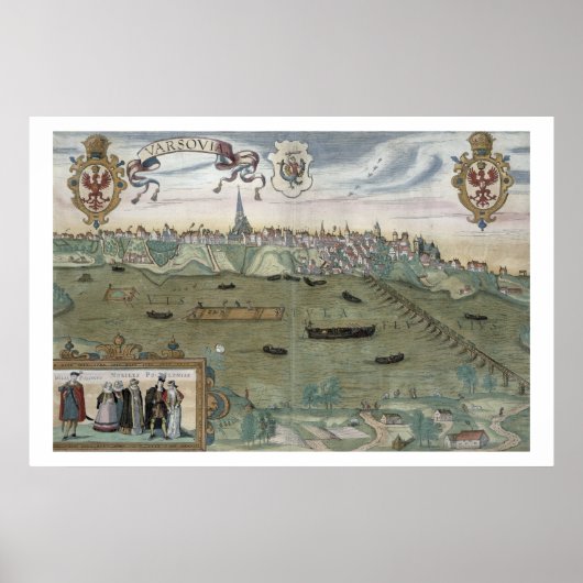 ワルシャワの地図， 'Civitates Orbis Terrarum'より ポスター (正面)