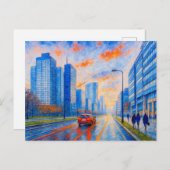 ワルシャワの夕べライト – 表現力のある油彩画 シーズンポストカード (正面/裏面)