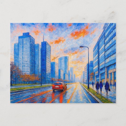 ワルシャワの夕べライト – 表現力のある油彩画 シーズンポストカード (正面)