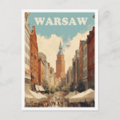 ワルシャワポーランドアートヴィンテージトラベルイラストレーション ポストカード (正面)