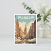 ワルシャワポーランドアートヴィンテージトラベルイラストレーション ポストカード (スタンド正面)