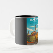 ワルシャワポーランドヴィンテージミニマルレトロ旅行ポスター ツートーンマグカップ (正面左)