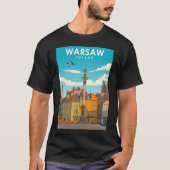 ワルシャワポーランドヴィンテージミニマルレトロ旅行ポスター Tシャツ (正面)