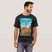 ワルシャワポーランドヴィンテージミニマルレトロ旅行ポスター Tシャツ (正面フル)