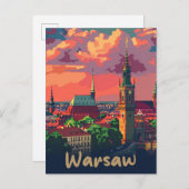 ワルシャワポーランドヴィンテージレトロ旅行イラストレーション ポストカード (正面/裏面)