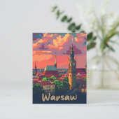 ワルシャワポーランドヴィンテージレトロ旅行イラストレーション ポストカード (スタンド正面)