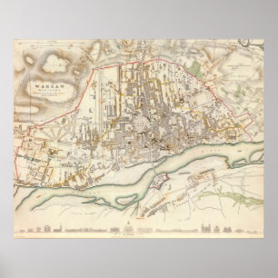 ワルシャワ・ポーランドのヴィンテージの地図(1831年) ポスター