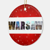 ワルシャワ・ポーランド旅行写真赤スノーフレーク・クリスマス セラミックオーナメント (左)