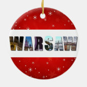 ワルシャワ・ポーランド旅行写真赤スノーフレーク・クリスマス セラミックオーナメント (裏面)